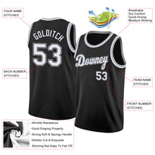 Load image into Gallery viewer, Custom Black White-Gray Round Neck Rib-Knit Basketball Jersey