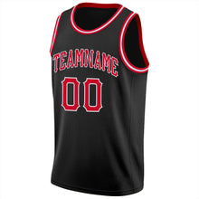 Load image into Gallery viewer, Custom Black Red-White Round Neck Rib-Knit Basketball Jersey