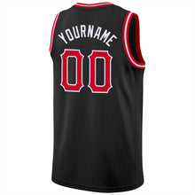 Load image into Gallery viewer, Custom Black Red-White Round Neck Rib-Knit Basketball Jersey
