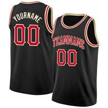 Load image into Gallery viewer, Custom Black Red-Cream Round Neck Rib-Knit Basketball Jersey