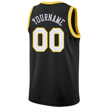 Load image into Gallery viewer, Custom Black White-Gold Round Neck Rib-Knit Basketball Jersey