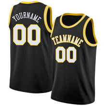 Load image into Gallery viewer, Custom Black White-Gold Round Neck Rib-Knit Basketball Jersey