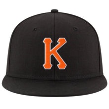 Load image into Gallery viewer, Custom Black Orange-White Stitched Adjustable Snapback Hat