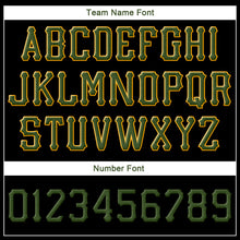 Load image into Gallery viewer, Custom Black Green-Gold Stitched Adjustable Snapback Hat