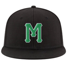 Load image into Gallery viewer, Custom Black Kelly Green-White Stitched Adjustable Snapback Hat