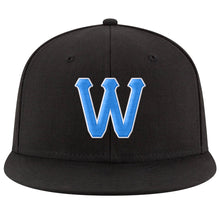 Load image into Gallery viewer, Custom Black Powder Blue-White Stitched Adjustable Snapback Hat