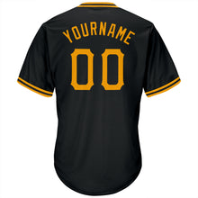 Load image into Gallery viewer, Custom Black Gold Authentic Throwback Rib-Knit Baseball Jersey Shirt