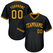 Load image into Gallery viewer, Custom Black Gold Authentic Throwback Rib-Knit Baseball Jersey Shirt