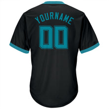 Load image into Gallery viewer, Custom Black Teal-Black Authentic Throwback Rib-Knit Baseball Jersey Shirt