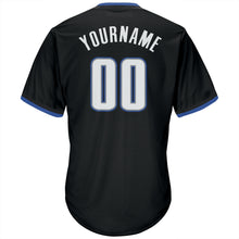 Load image into Gallery viewer, Custom Black White-Blue Authentic Throwback Rib-Knit Baseball Jersey Shirt