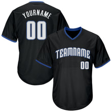 Load image into Gallery viewer, Custom Black White-Blue Authentic Throwback Rib-Knit Baseball Jersey Shirt