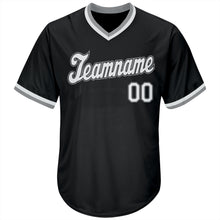 Load image into Gallery viewer, Custom Black White-Gray Authentic Throwback Rib-Knit Baseball Jersey Shirt