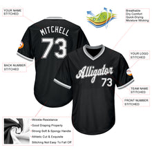 Load image into Gallery viewer, Custom Black White-Gray Authentic Throwback Rib-Knit Baseball Jersey Shirt
