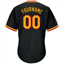 Load image into Gallery viewer, Custom Black Gold-Red Authentic Throwback Rib-Knit Baseball Jersey Shirt