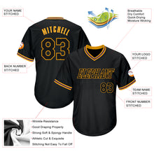 Load image into Gallery viewer, Custom Black Black-Gold Authentic Throwback Rib-Knit Baseball Jersey Shirt