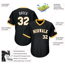 Load image into Gallery viewer, Custom Black White-Gold Authentic Throwback Rib-Knit Baseball Jersey Shirt