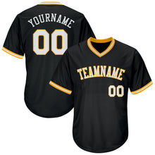 Load image into Gallery viewer, Custom Black White-Gold Authentic Throwback Rib-Knit Baseball Jersey Shirt