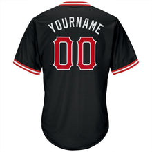 Load image into Gallery viewer, Custom Black Red-White Authentic Throwback Rib-Knit Baseball Jersey Shirt