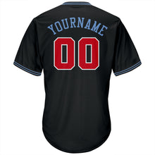 Load image into Gallery viewer, Custom Black Red-Light Blue Authentic Throwback Rib-Knit Baseball Jersey Shirt