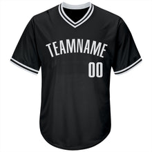 Load image into Gallery viewer, Custom Black White Authentic Throwback Rib-Knit Baseball Jersey Shirt