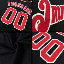 Load image into Gallery viewer, Custom Black Red-Cream Authentic Throwback Rib-Knit Baseball Jersey Shirt