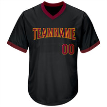 Load image into Gallery viewer, Custom Black Maroon-Gold Authentic Throwback Rib-Knit Baseball Jersey Shirt