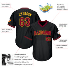 Load image into Gallery viewer, Custom Black Maroon-Gold Authentic Throwback Rib-Knit Baseball Jersey Shirt