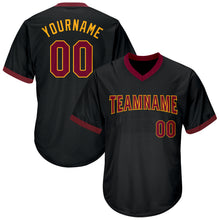 Load image into Gallery viewer, Custom Black Maroon-Gold Authentic Throwback Rib-Knit Baseball Jersey Shirt