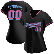 Load image into Gallery viewer, Custom Black Pink-Light Blue Authentic Baseball Jersey