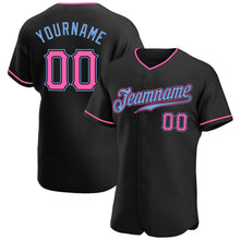 Load image into Gallery viewer, Custom Black Pink-Light Blue Authentic Baseball Jersey
