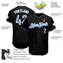 Load image into Gallery viewer, Custom Black Light Blue-White Authentic Baseball Jersey