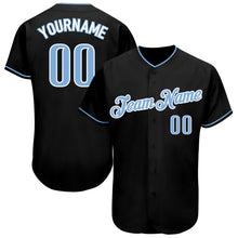 Load image into Gallery viewer, Custom Black Light Blue-White Authentic Baseball Jersey