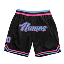 Load image into Gallery viewer, Custom Black Light Blue-Pink Authentic Throwback Basketball Shorts