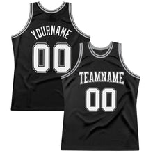 Load image into Gallery viewer, Custom Black White-Silver Authentic Throwback Basketball Jersey