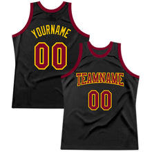 Load image into Gallery viewer, Custom Black Maroon-Gold Authentic Throwback Basketball Jersey