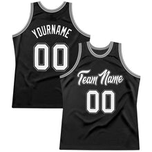 Load image into Gallery viewer, Custom Black White-Gray Authentic Throwback Basketball Jersey