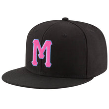 Load image into Gallery viewer, Custom Black Pink-Powder Blue Stitched Adjustable Snapback Hat