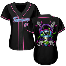 Load image into Gallery viewer, Custom Black Light Blue-Pink Authentic Skull Fashion Baseball Jersey