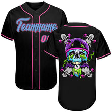 Load image into Gallery viewer, Custom Black Light Blue-Pink Authentic Skull Fashion Baseball Jersey