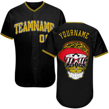 Load image into Gallery viewer, Custom Black Gold-White Authentic Skull Fashion Baseball Jersey