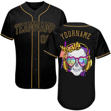 Load image into Gallery viewer, Custom Black Black-Old Gold Authentic Skull Fashion Baseball Jersey