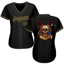 Load image into Gallery viewer, Custom Black Black-Old Gold Authentic Skull Fashion Baseball Jersey