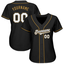 Load image into Gallery viewer, Custom Black White-Old Gold Authentic Baseball Jersey