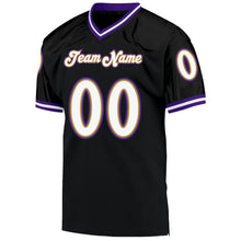Load image into Gallery viewer, Custom Black White-Purple Mesh Authentic Throwback Football Jersey