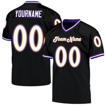 Load image into Gallery viewer, Custom Black White-Purple Mesh Authentic Throwback Football Jersey