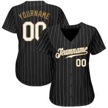 Load image into Gallery viewer, Custom Black White Pinstripe White-Old Gold Authentic Baseball Jersey