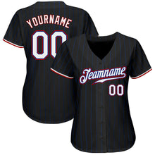 Load image into Gallery viewer, Custom Black Royal Pinstripe White-Red Authentic Baseball Jersey