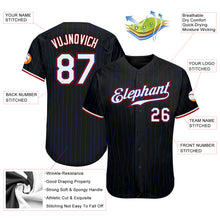 Load image into Gallery viewer, Custom Black Royal Pinstripe White-Red Authentic Baseball Jersey