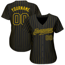 Load image into Gallery viewer, Custom Black Gold Pinstripe Black-Gold Authentic Baseball Jersey