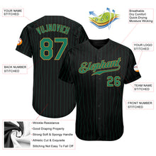 Load image into Gallery viewer, Custom Black Kelly Green Pinstripe Kelly Green-Old Gold Authentic Baseball Jersey